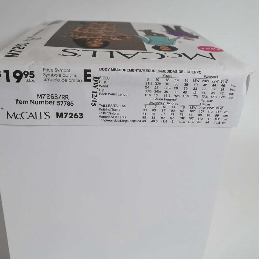McCall's Sewing Pattern M7263 Women's RR (18W-24W) Uncut Factory Folded